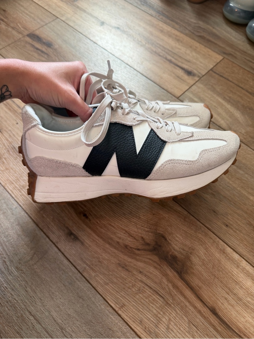 New Balance Women's Sneakers in White, Black and Tan